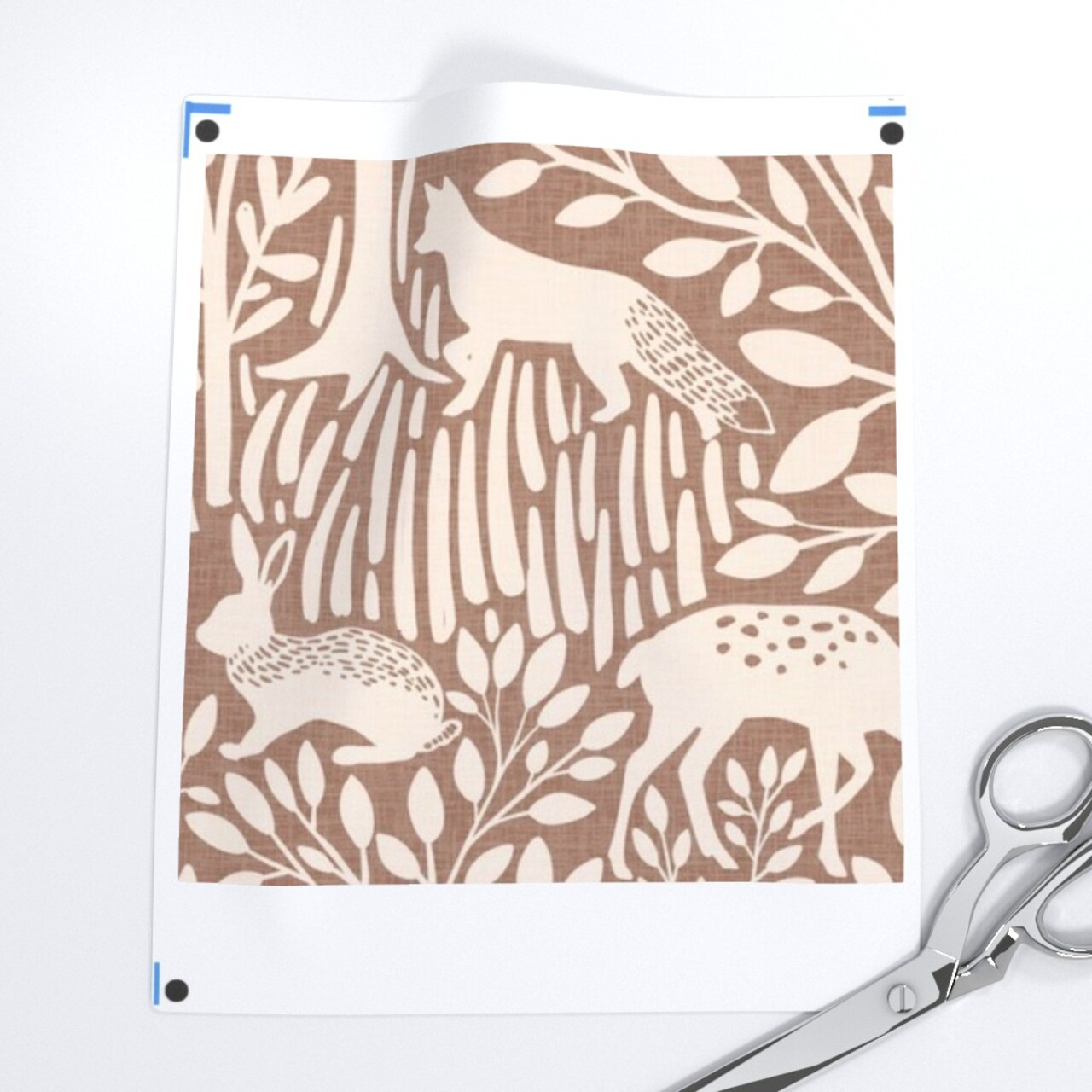 Neutral Woodland Animals Brown Botanical Deer Rabbit Fox Faux Linen Texture Mocha Mousse Cottagecore Country Rustic Nursery Custom Printed Fabric by Spoonflower Various Fabrics by the Yard or Fat Quarter